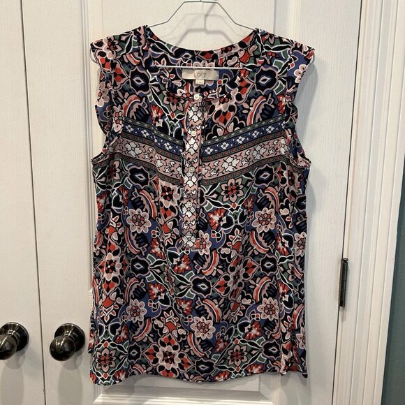 LOFT Tops - Loft Women’s Multicolor Floral Sleeveless Button Detail Front Top